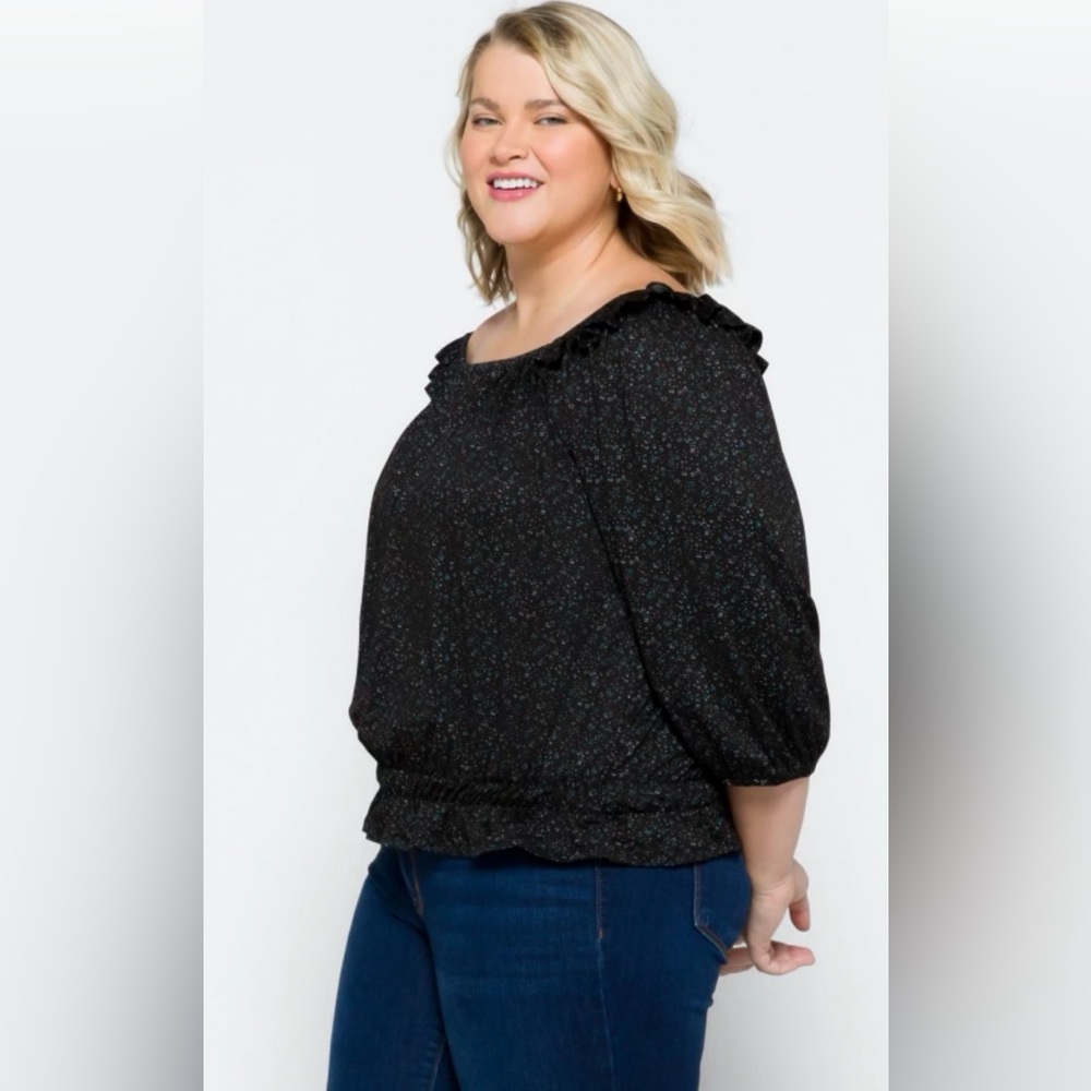 Bobeau Jasper Soft Knit Ruffle Knit Top‎ Size 1X Dark Gray Abstract Print - Picture 8 of 11